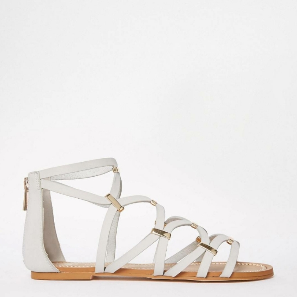 River Island Grey Gladiator Flat Sandals - US 7